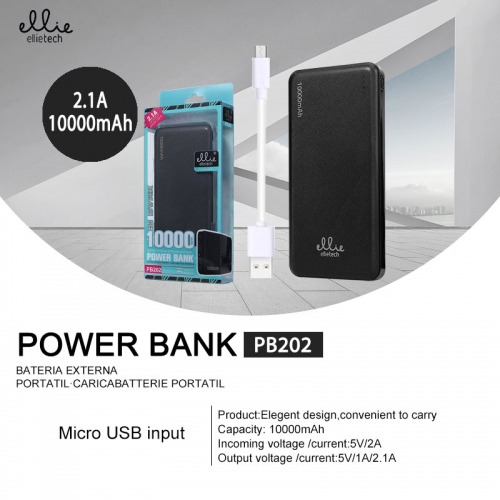 Powerbank caricatore portatile 10000mAh con 2 uscite usb Nero/Bianco PB202