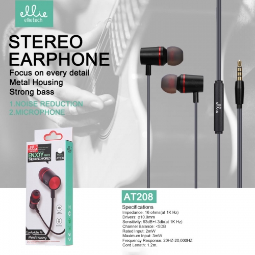 Auricolare in ear con microfono e regola volume,Nero/Oro/Argento AT208