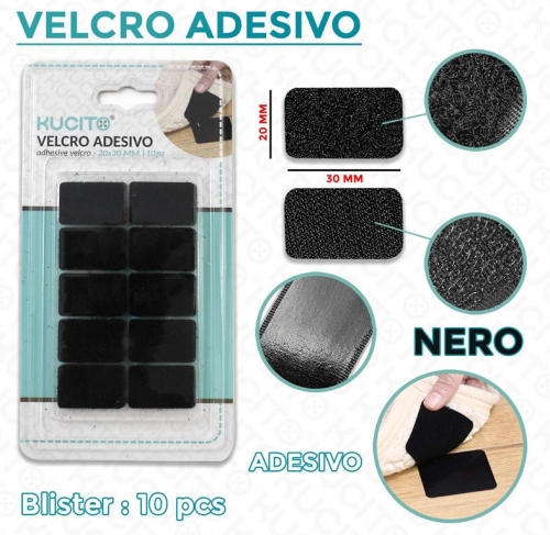 Velcro adesivo rettangolare 20x30mm blister 10 pezzi Bianco/Nero