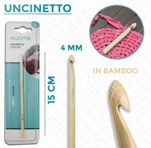 Uncinetto in bamboo D.4mm a 10mm x 15cm