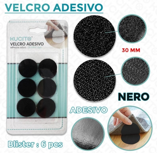 Velcro adesivo tondo D.30mm blister 6 pezzi Bianco/Nero