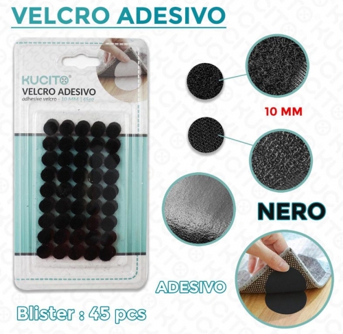 Velcro adesivo tondo D.10mm blister 45 pezzi Bianco/Nero