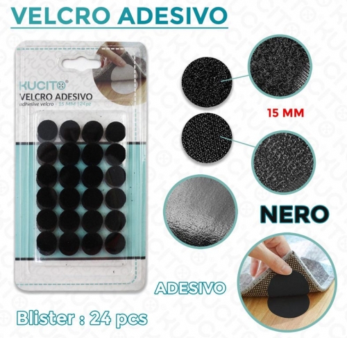 Velcro adesivo tondo D.15mm blister 24 pezzi Bianco/Nero