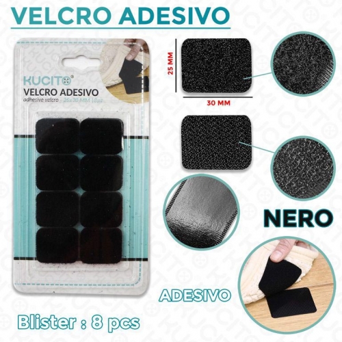 Velcro adesivo rettangolare 25x30mm blister 8 pezzi Bianco/Nero