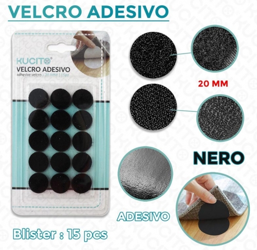 Velcro adesivo tondo D.20mm blister 15 pezzi Bianco/Nero