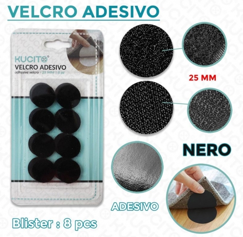 Velcro adesivo tondo D.25mm blister 8 pezzi Bianco/Nero