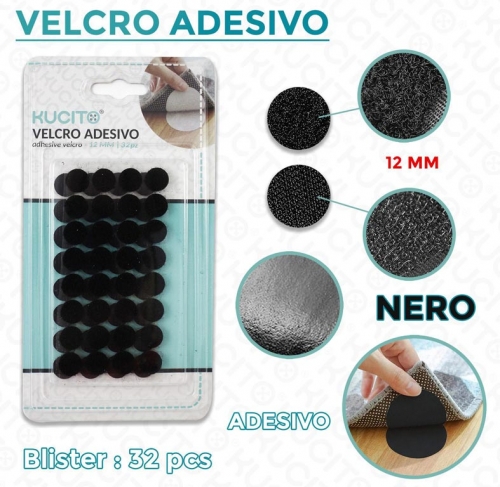 Velcro adesivo tondo D.12mm blister 32 pezzi Bianco/Nero