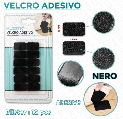 Velcro adesivo rettangolare 15x25mm blister 12 pezzi Bianco/Nero