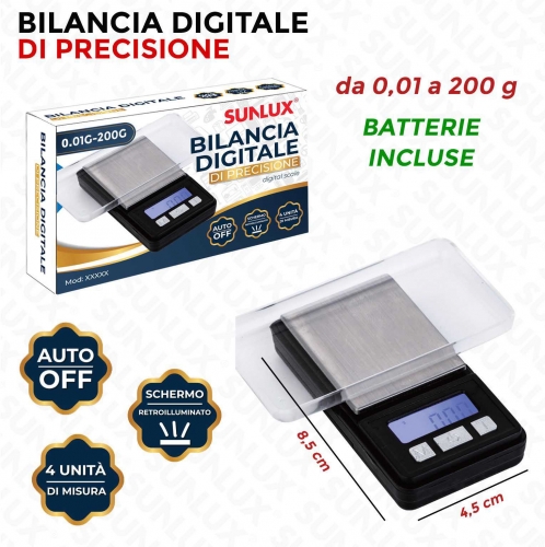 BILANCIA DIGITALE PRECISIONE DA 0.01 A 200G/PZ