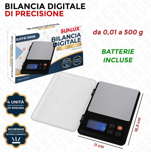 BILANCIA DIGITALE DI PRECISIONE DA 0.01 A 500G/PZ