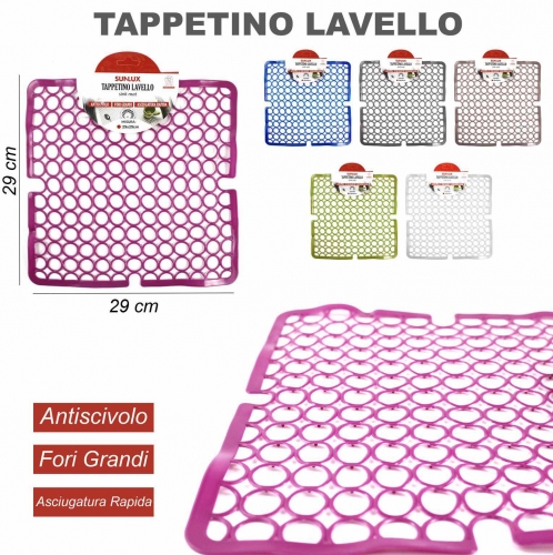 TAPPETINO LAVELLO ANTISCIVOLO 29*29CM/PZ 12COLORI