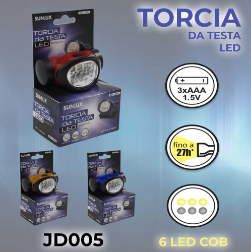 TORCIA DA TESTA A LED 6LED COB/PZ 3COLORI