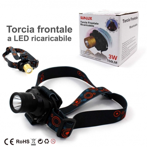 TORCIA FRONTALE A LED RICARICABILE/PZ #2