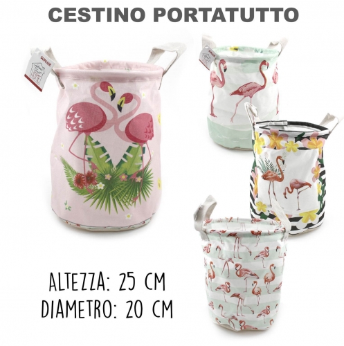 CESTO PORTATUTTO PIEGHEVOLE FLAMINGO D.25*20CM/PZ 4FANTASIE