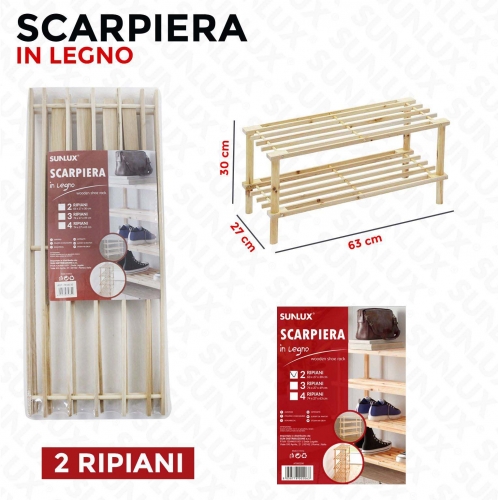 SCARPIERA IN LEGNO 2 RIPIANI 63*30*27CM/PZ 2 COLORI