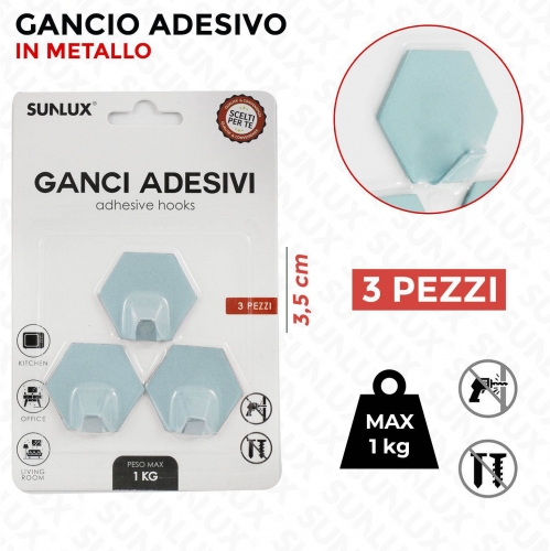 GANCIO ADV IN METALLO ESAGONO MAX1KG 3PCS 3.5CM/PZ VARI COLORI