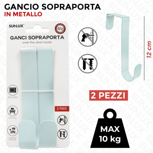 GANCIO SOPRAPORTA METALLO MAX10KG 2PCS 12CM/PZ VARI COLORI
