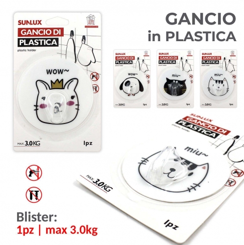 GANCIO IN PLASTICA ANIMALI 1PC MAX3.0KG/PZ