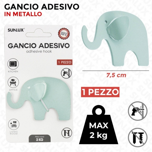 GANCIO ADV IN METALLO ELEFANTE MAX2KG 7.5CM/PZ VARI COLORI
