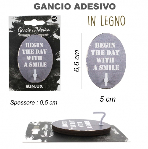 GANCIO ADESIVO IN LEGNO OVALE 5*6.6CM