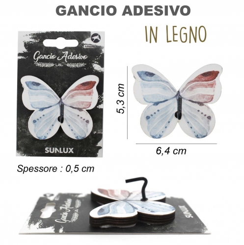 GANCIO ADESIVO IN LEGNO FARFALLA 6.4*5.3CM
