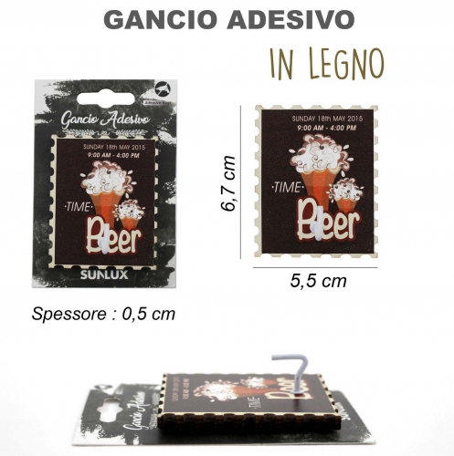 GANCIO ADESIVO IN LEGNO RETTANGOLO 5.5*6.7CM