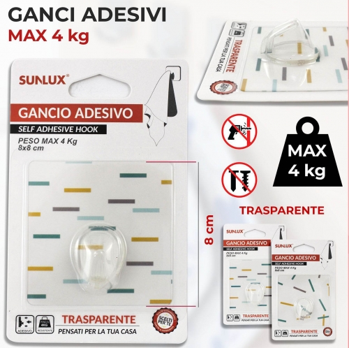 GANCIO ADESIVO TRASP.8CM MAX4KG  #1
