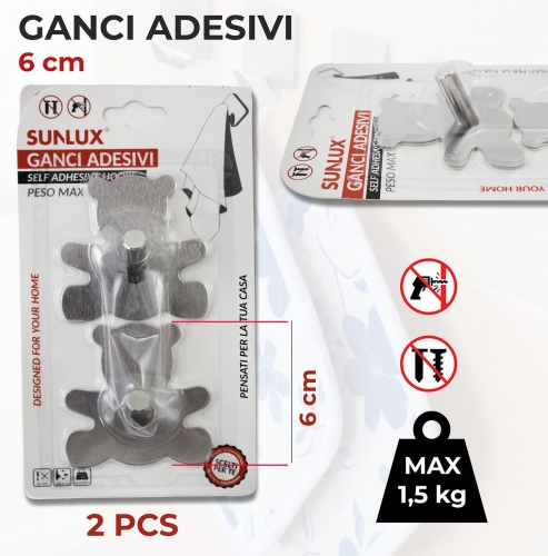 GANCIO ADESIVO 2PC MAX1.5KG/PZ