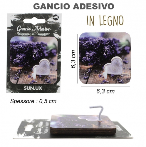 GANCIO ADESIVO IN LEGNO QUADRATO 6.3*6.3CM  LAVANDA