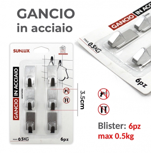 GANCIO IN ACCIAIO 6PC MAX0.5KG/PZ