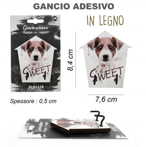 GANCIO ADESIVO IN LEGNO A CASA 8.4*7.6CM  ANIMALI
