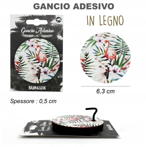 GANCIO ADESIVO IN LEGNO ROTONDO 6.3*6.3CM  FLAMINGO