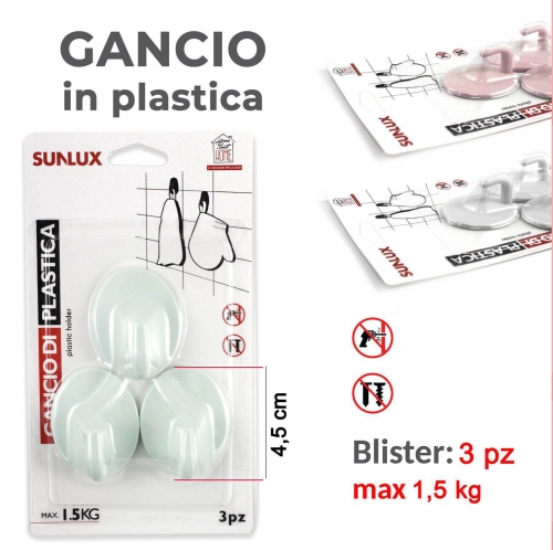 GANCIO IN PLASTICA 3PC 4.5CM MAX 1.5KG