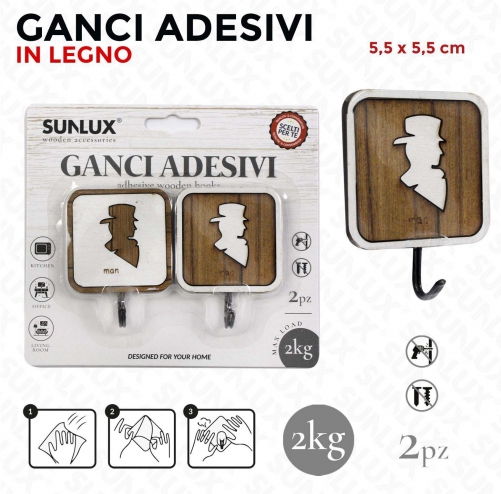 GANCI ADESIVI IN LEGNO 2PCS MAX2KG D.5.5CM