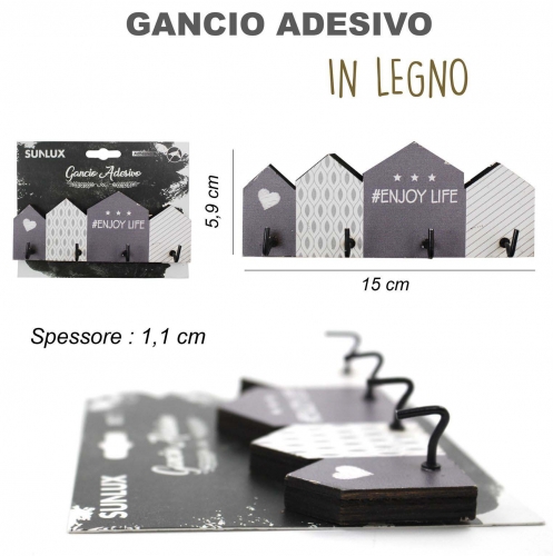 GANCIO ADESIVO IN LEGNO LIFE 15*5.9CM
