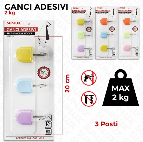 GANCIO ADESIVO MAX2KG 3 POSTI