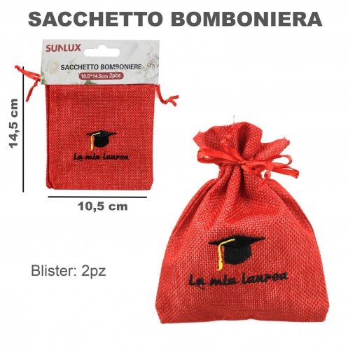 SACCHETTO BOMBONIERE LAUREA ROSSO 2PC-10.5*14.5CM