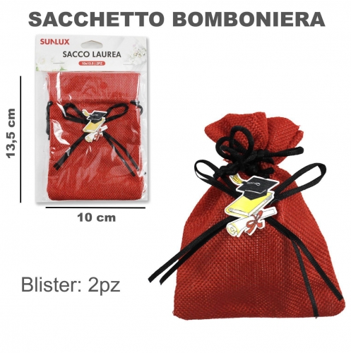 SACCHETTO BOMBONIERE LAUREA ROSSO 2PC-10*13.5CM