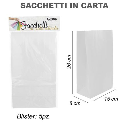 SACCHETTI IN CARTA 15*8*26CM-5PZ VARI COLORI