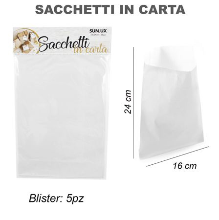 SACCHETTI IN CARTA 16*24CM-5PZ VARI COLORI