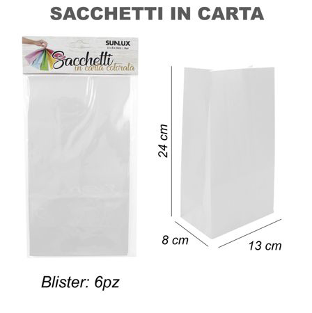 SACCHETTI IN CARTA 13*8*24CM-6PZ VARI COLORI