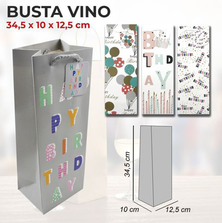 BUSTA VINO FANTASIE ASS.HAPPY B.DAY 34.5*10*12.5CM