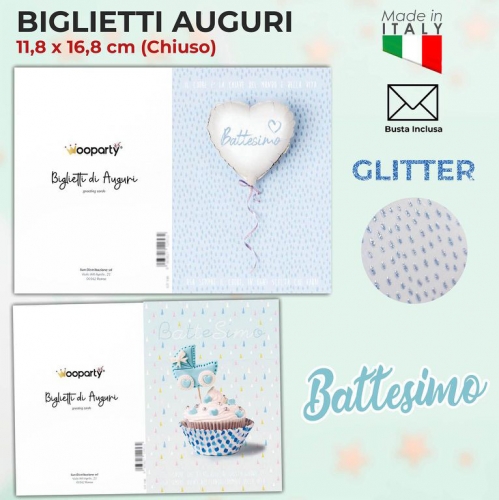 BIGLIETTI BATTESIMO  CEL. GLITTER 2SOGG.