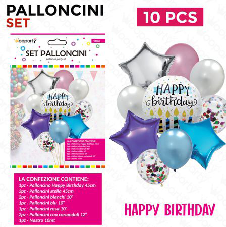SET PALLONCINI HAPPY BIRTHDAY 10PCS ASS.