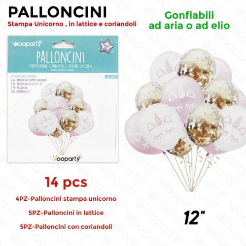 PALLONCINI COMP.C/CORIAND. E UNICORN 14PCS