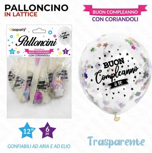 PALLONCINI B.COMPL.C/CORIANDOLI 12''6PCS