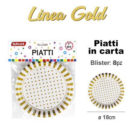 PIATTI IN CARTA LINEA GOLD D.7CM 8PCS