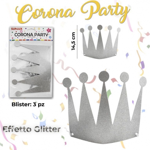 CORONA PARTY GLITTER ARGENTO 3PC 14.5CM