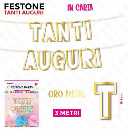 FESTONE TANTI AUGURI ORO METAL 3MT