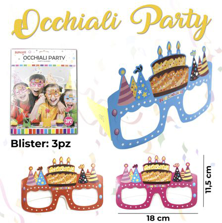 OCCHIALI PARTY COLORI ASS. 3PC 18*11.5CM